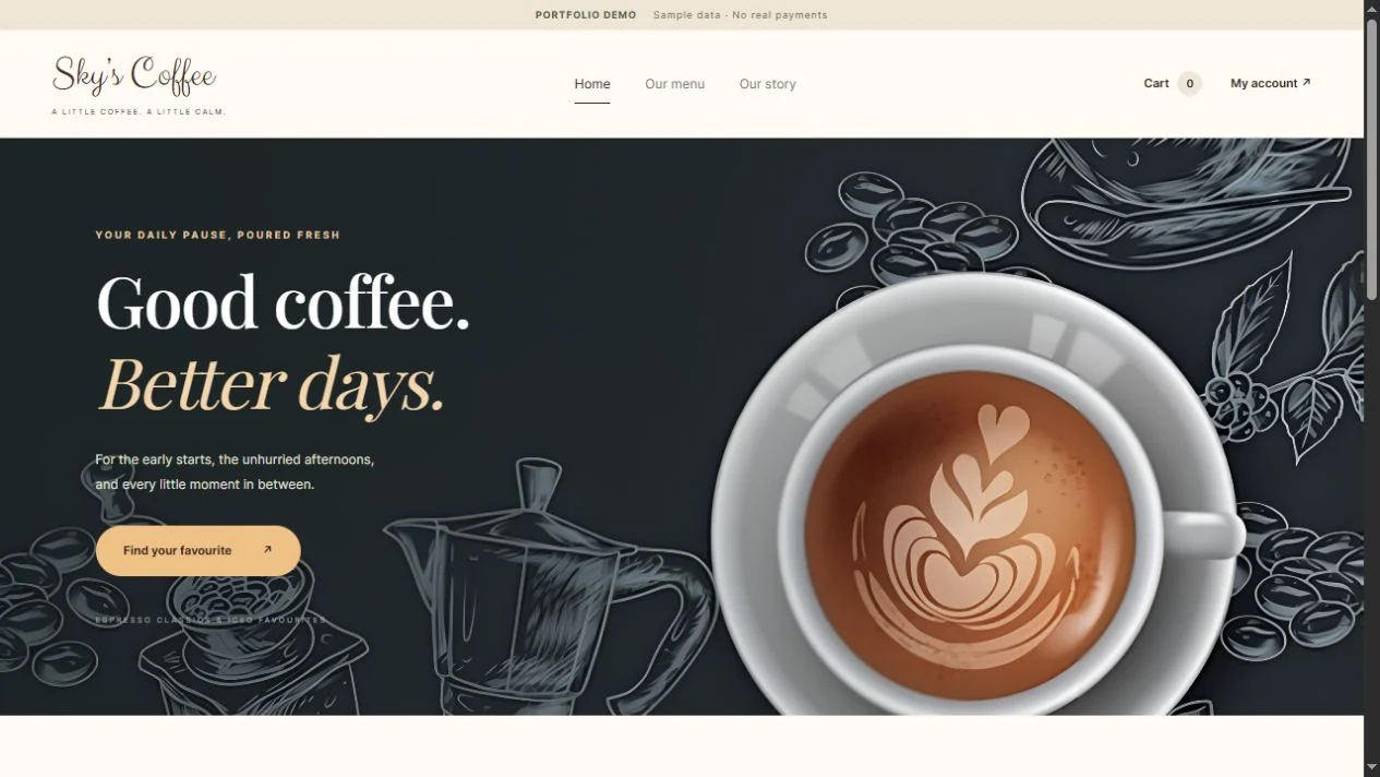 Tampilan beranda aplikasi Sky’s Coffee
